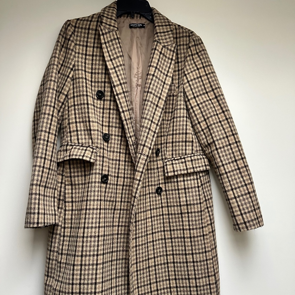 Nasty Gal Plaid Trench/Pea Coat